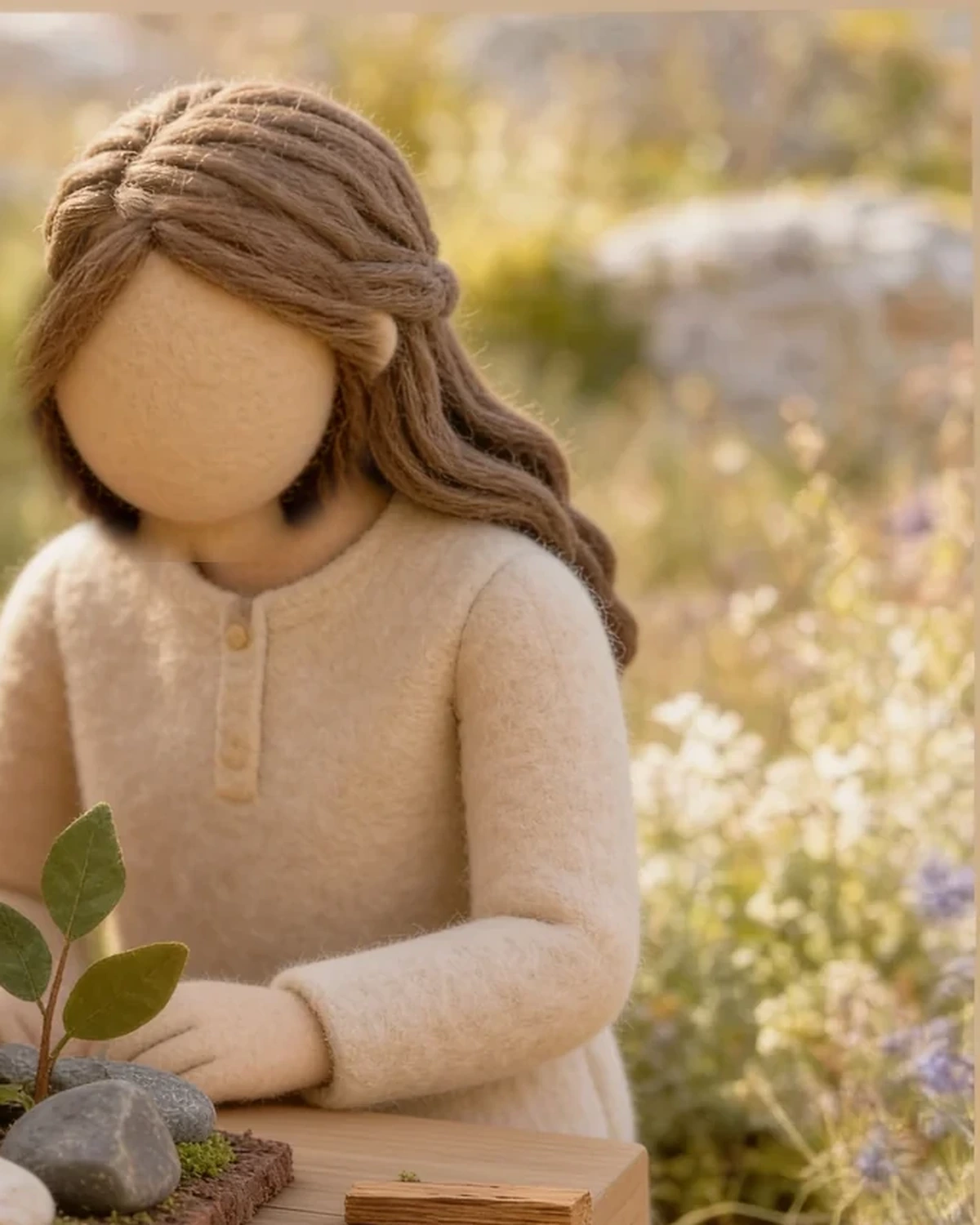 Gesichtslose handgefertigte Figur, die Silvia darstellt